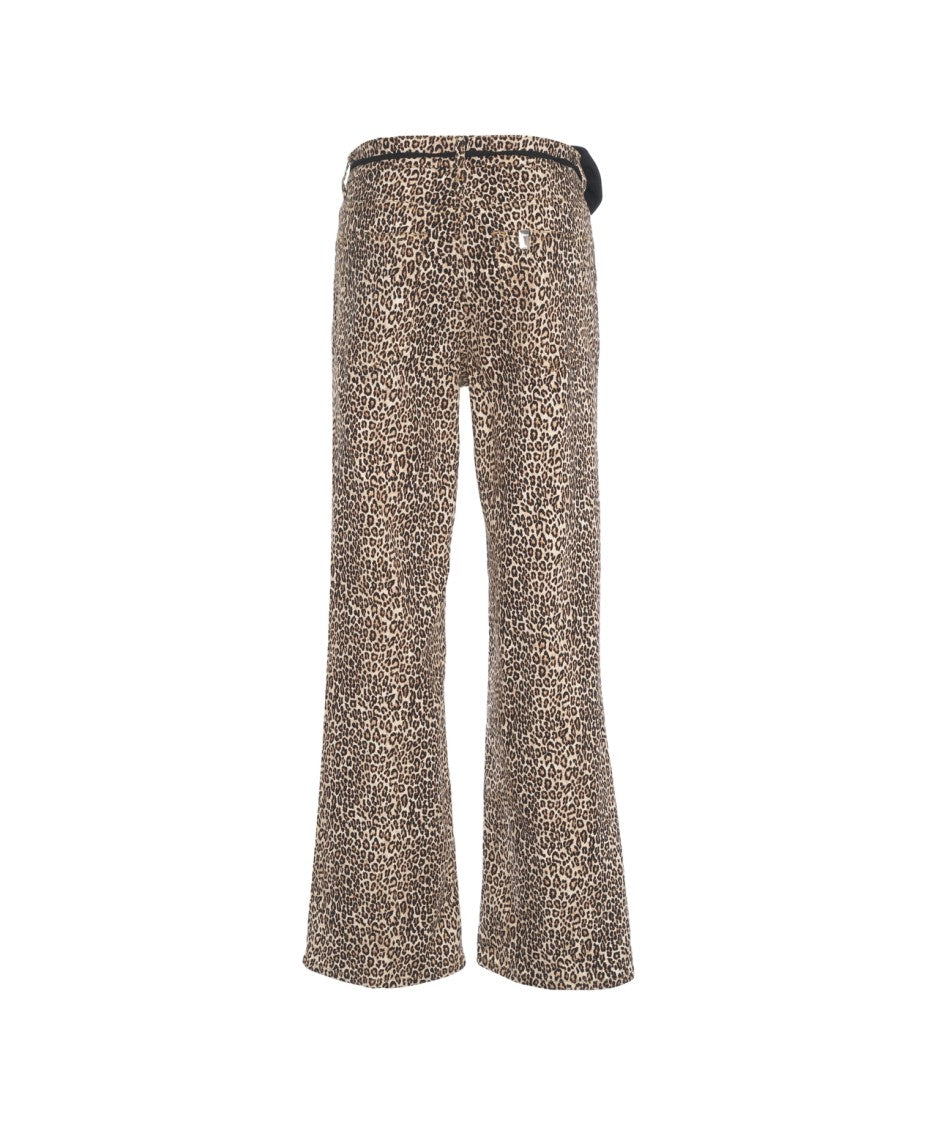 Liu Jo Brown Animal Print Wide-Leg Trousers With Drawstring Waistband