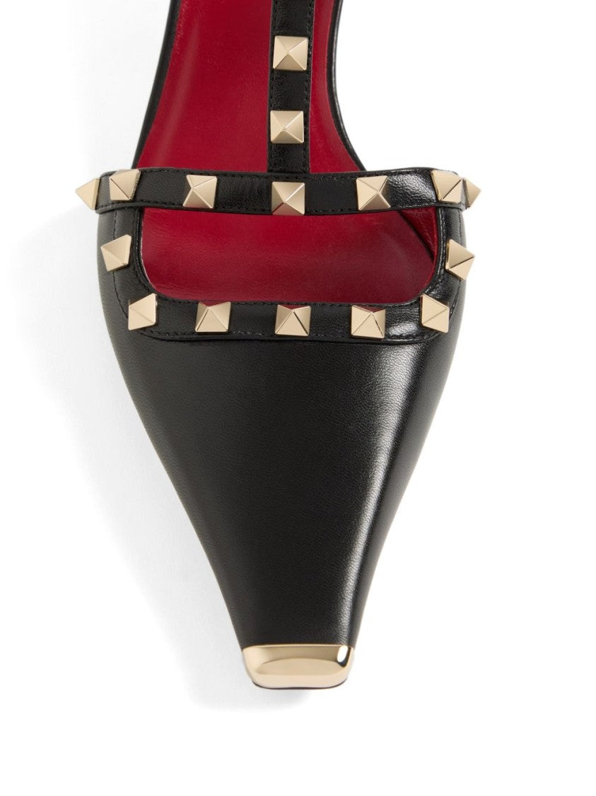 Valentino Garavani Gold-Tone Studded Strap Pointed-Toe Pumps