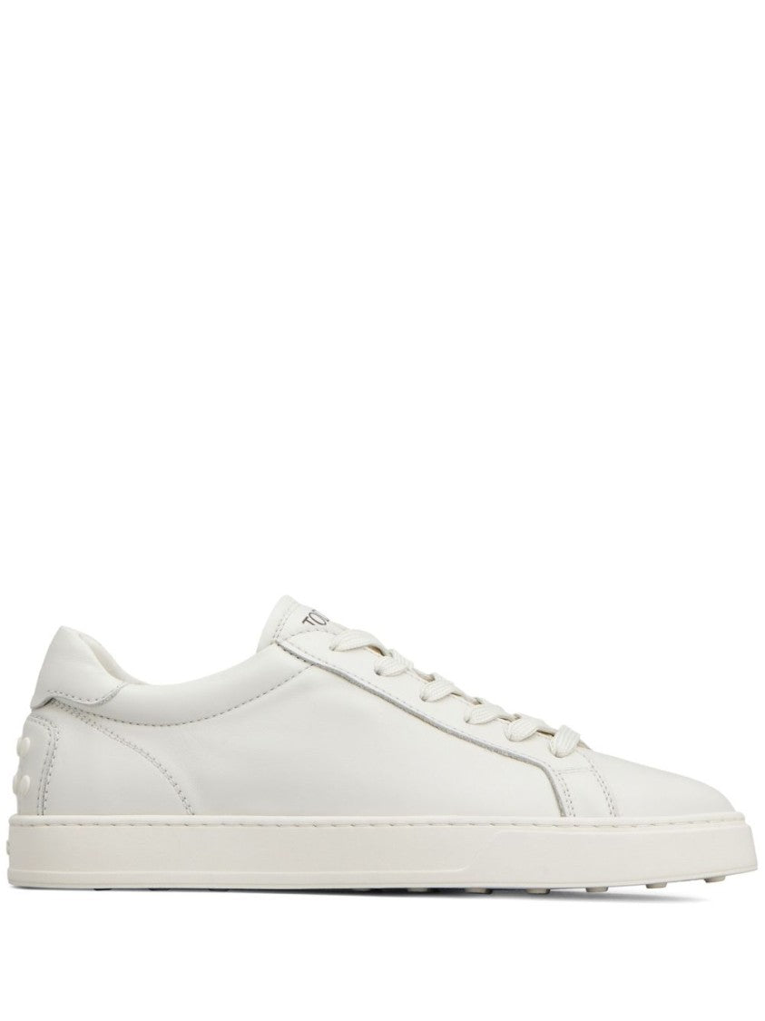 Tod's White Minimalist Calfskin Rubber Sole Sneakers