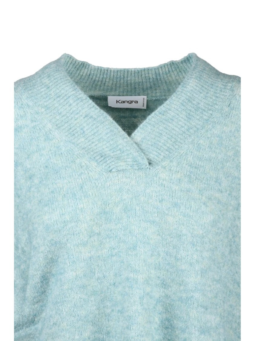 Kangra V-Neck Pullover In Light Aqua Green With Textured Finish