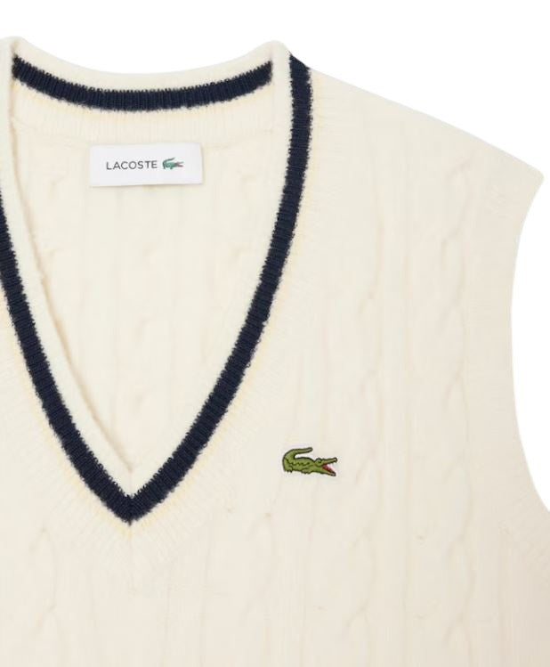Lacoste Cream Cable-Knit Sweater With Classic Fit
