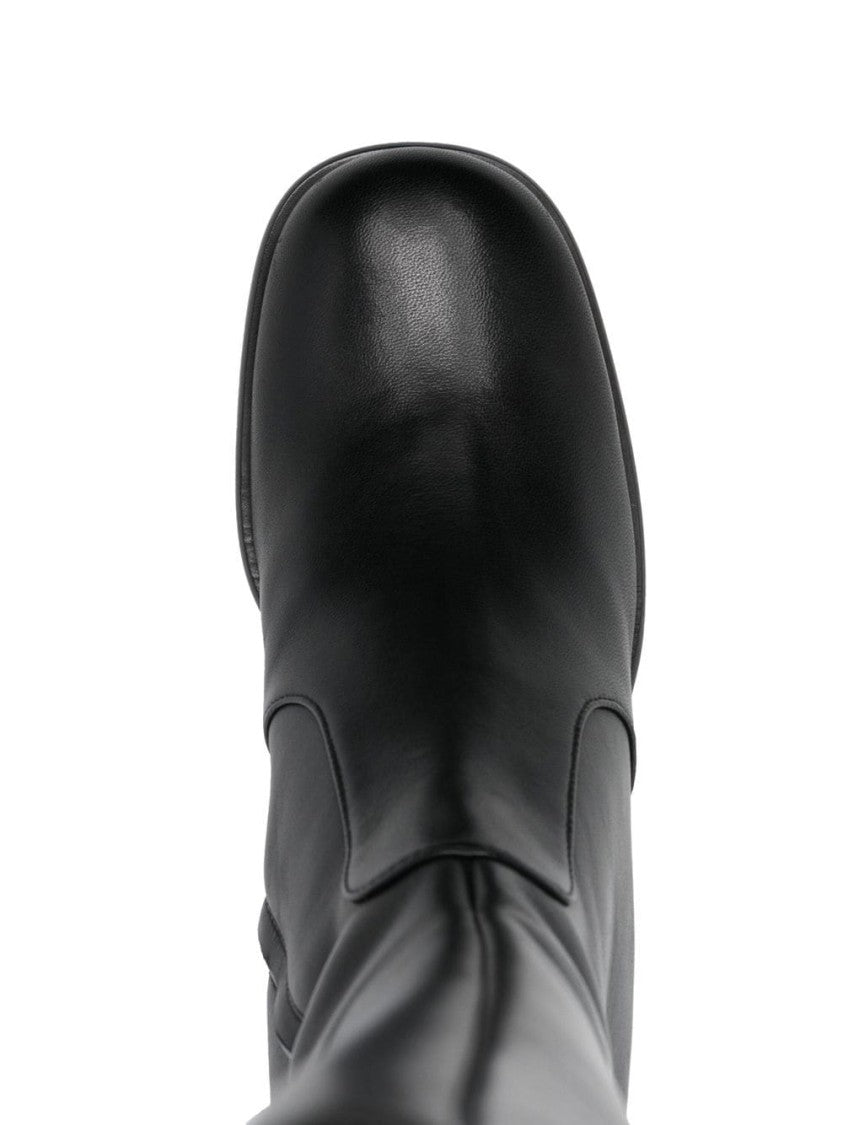 Sergio Rossi Long Black Leather Boots With Elegant Design And Side Zipper