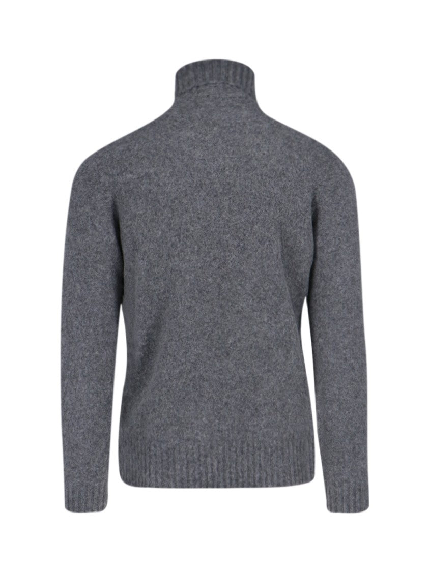 Drumohr Turtleneck Sweater In Gray Wool Ribbed Trim