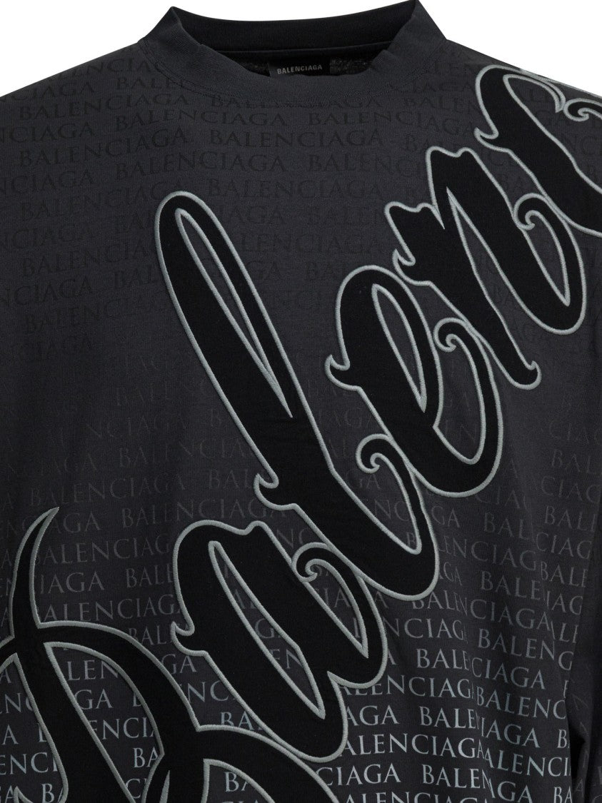 Balenciaga Long-Sleeve Graphic T-Shirt With Ribbed Cuffs And Crew Neck