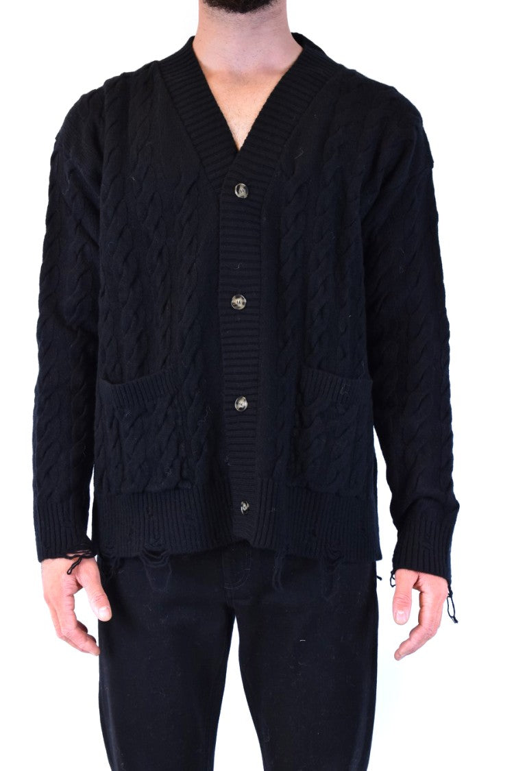 Laneus Cable Knit Black Cardigan With V-Neckline
