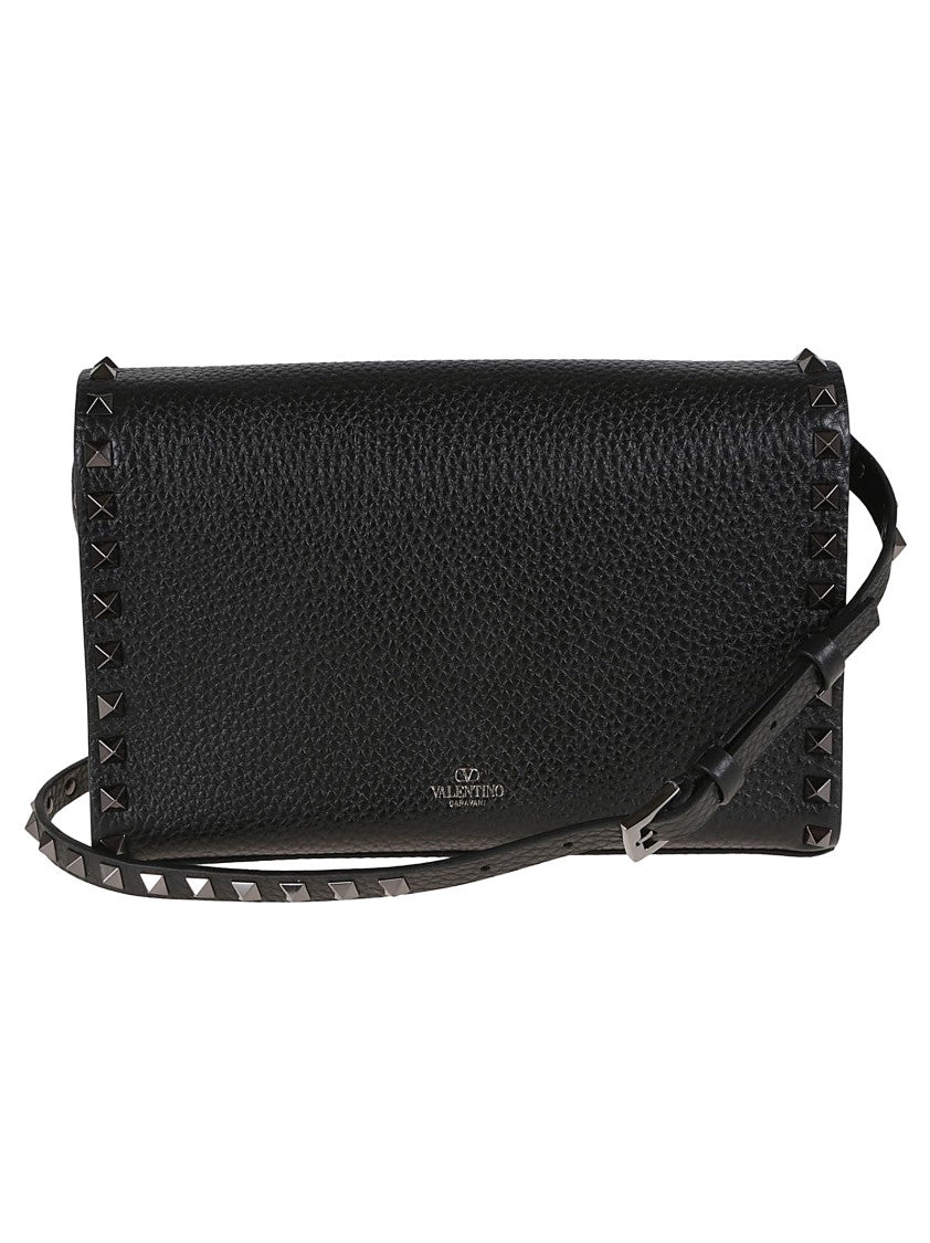Valentino Garavani Textured Grained Calfskin Small Shoulder Bag With Ruthenium-Finish Studs