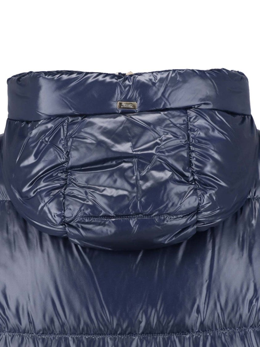 Herno Blue Hooded Padded Fabric Down Jacket