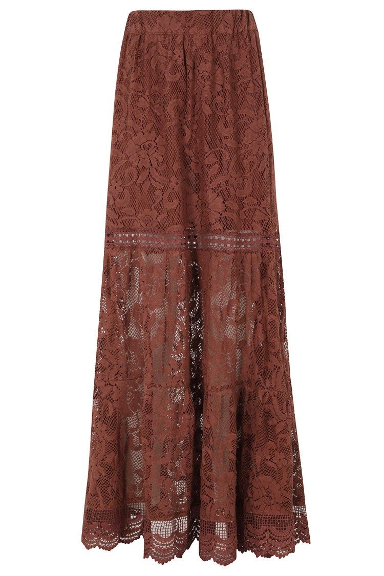 Miss Bikini Flared Long Lace Skirt With Scalloped Hem