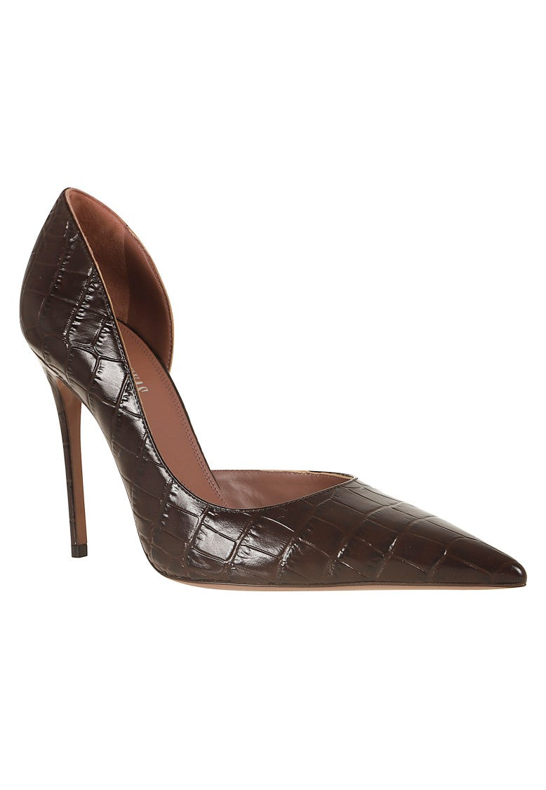 Paris Texas Vera 105 Dark Brown Crocodile-Print Leather Pumps