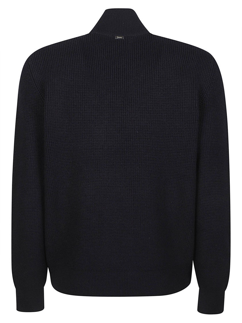 Herno Quilted Front Panel Virgin Wool Zip-Through Knit