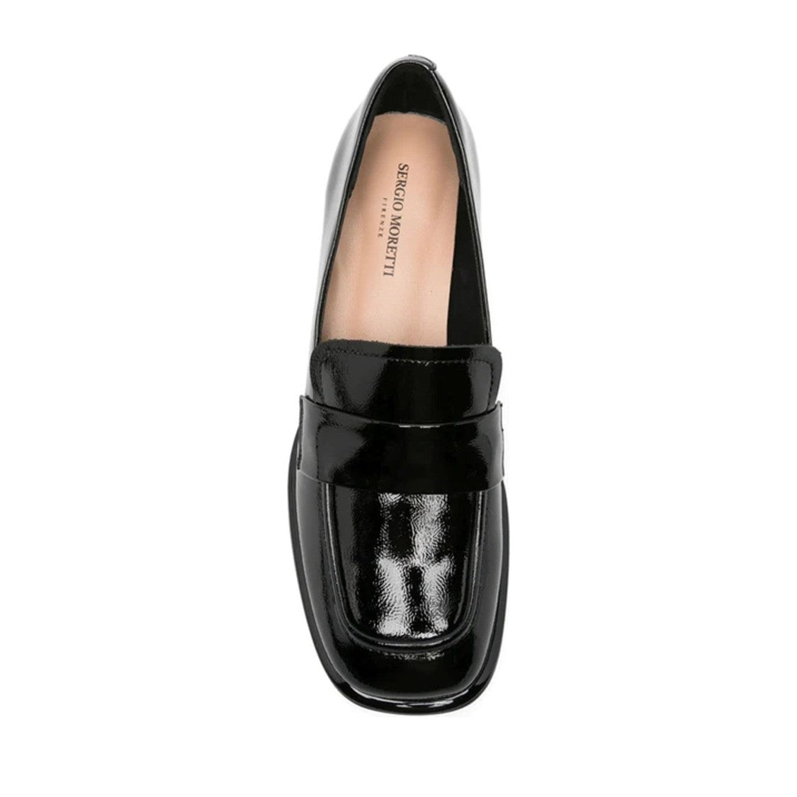 Sergio Moretti Black Glossy Rounded Square Toe Strap Patent Leather Loafers