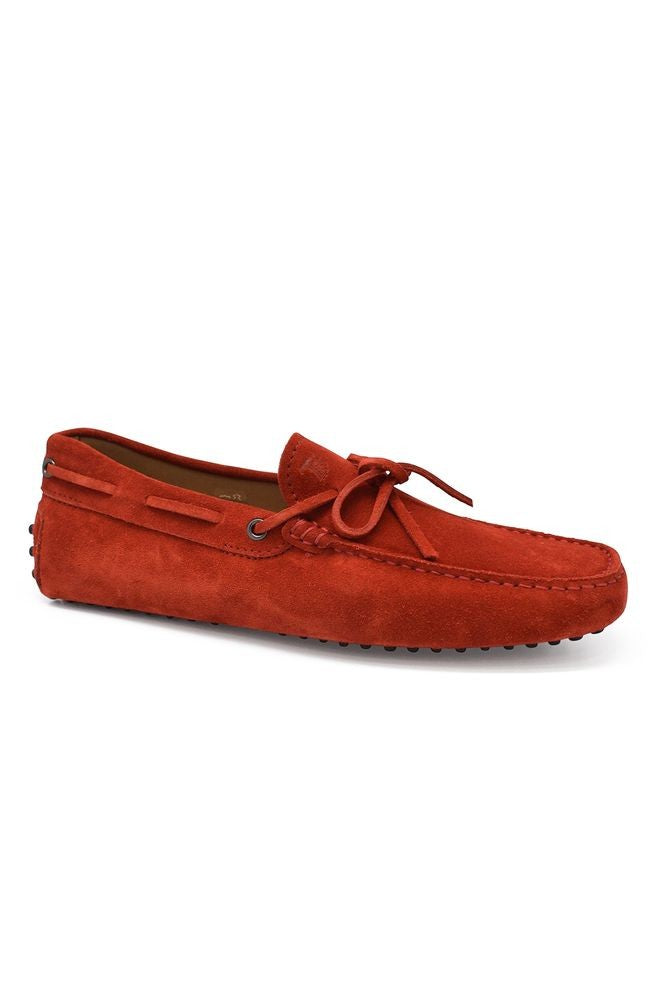Tod's Red Suede Loafers With Knotted Laces