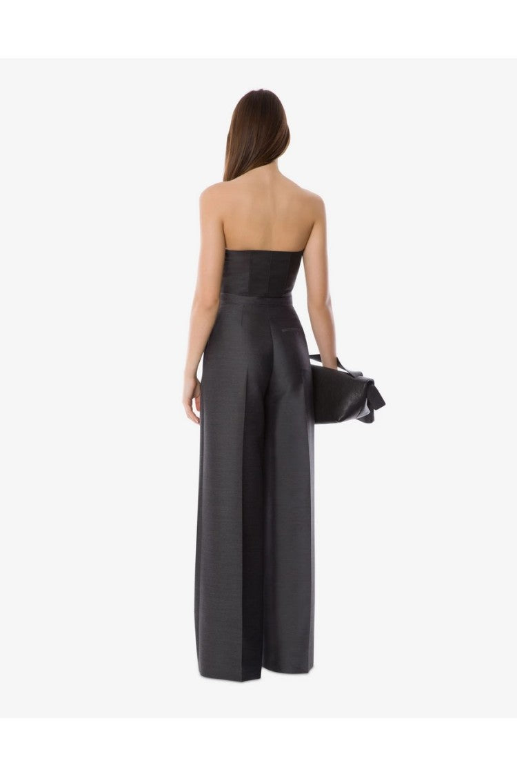 Alberta Ferretti Black Cotton-Blend Wide-Leg Pants