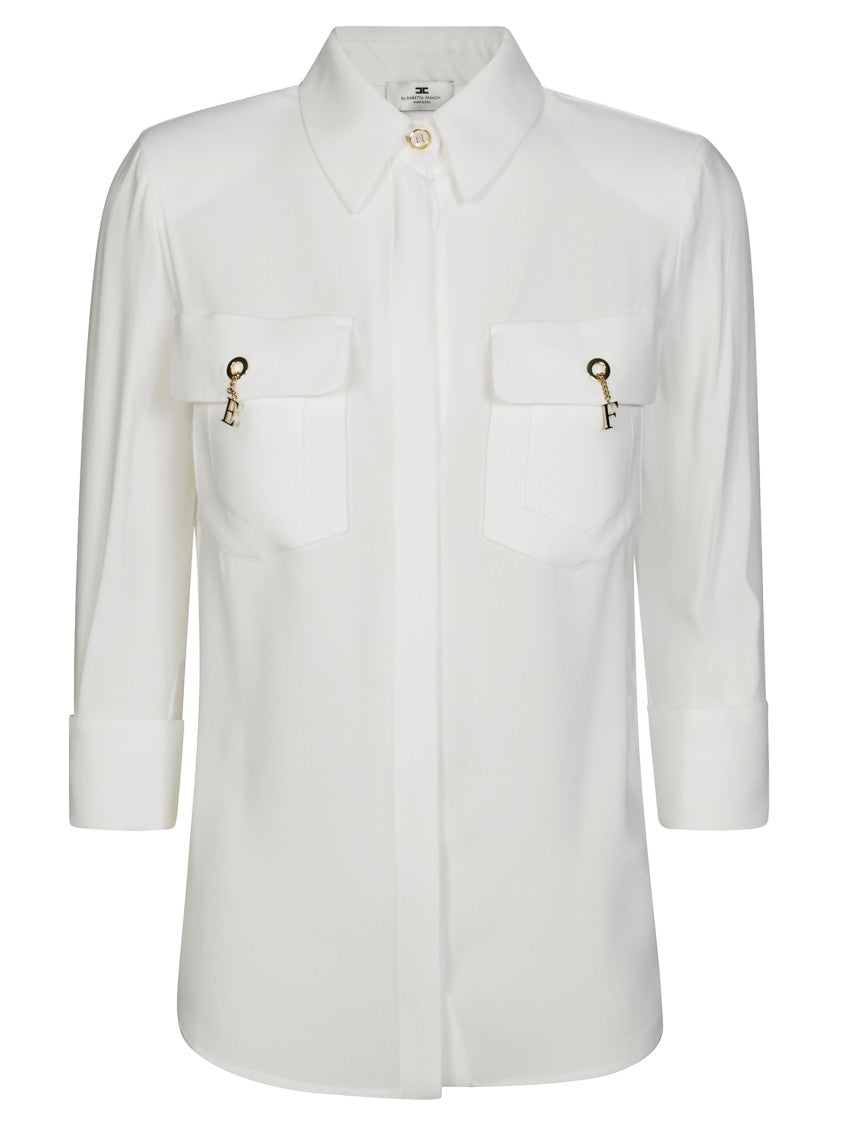 Elisabetta Franchi Classic Tailored Blouse With Gold Chain Charms
