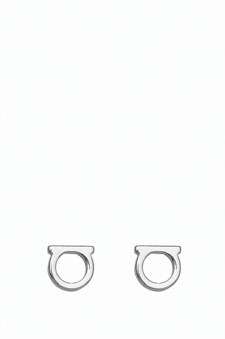 Salvatore Ferragamo Circular Motif Silver Earrings With Polished Finish