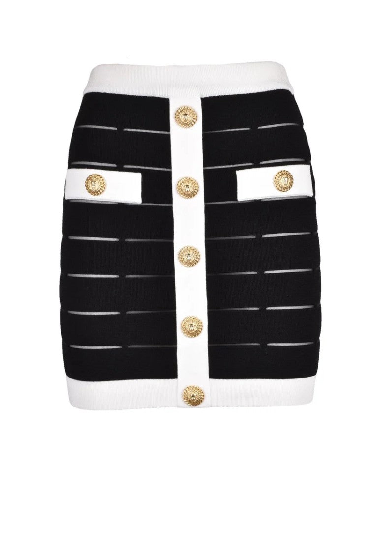 Balmain Knit Mini Skirt - Black/White