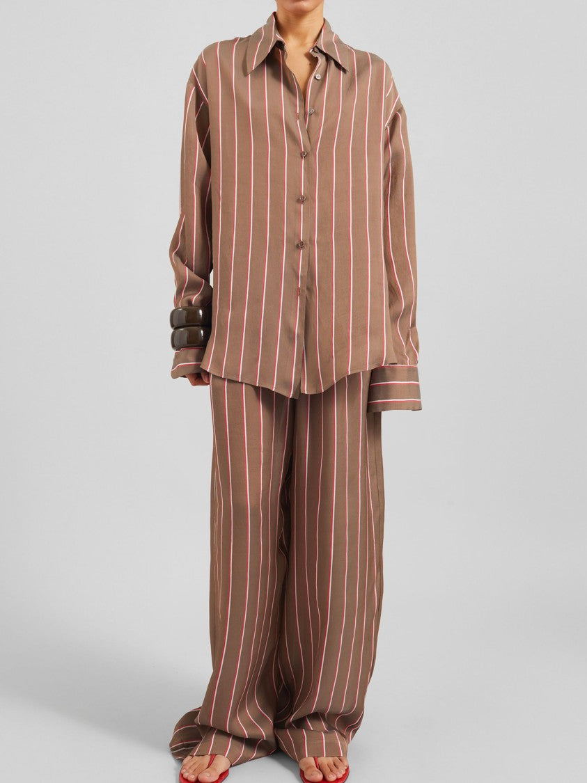 The Frankie Shop Brown Peri Striped Viscose Shirt