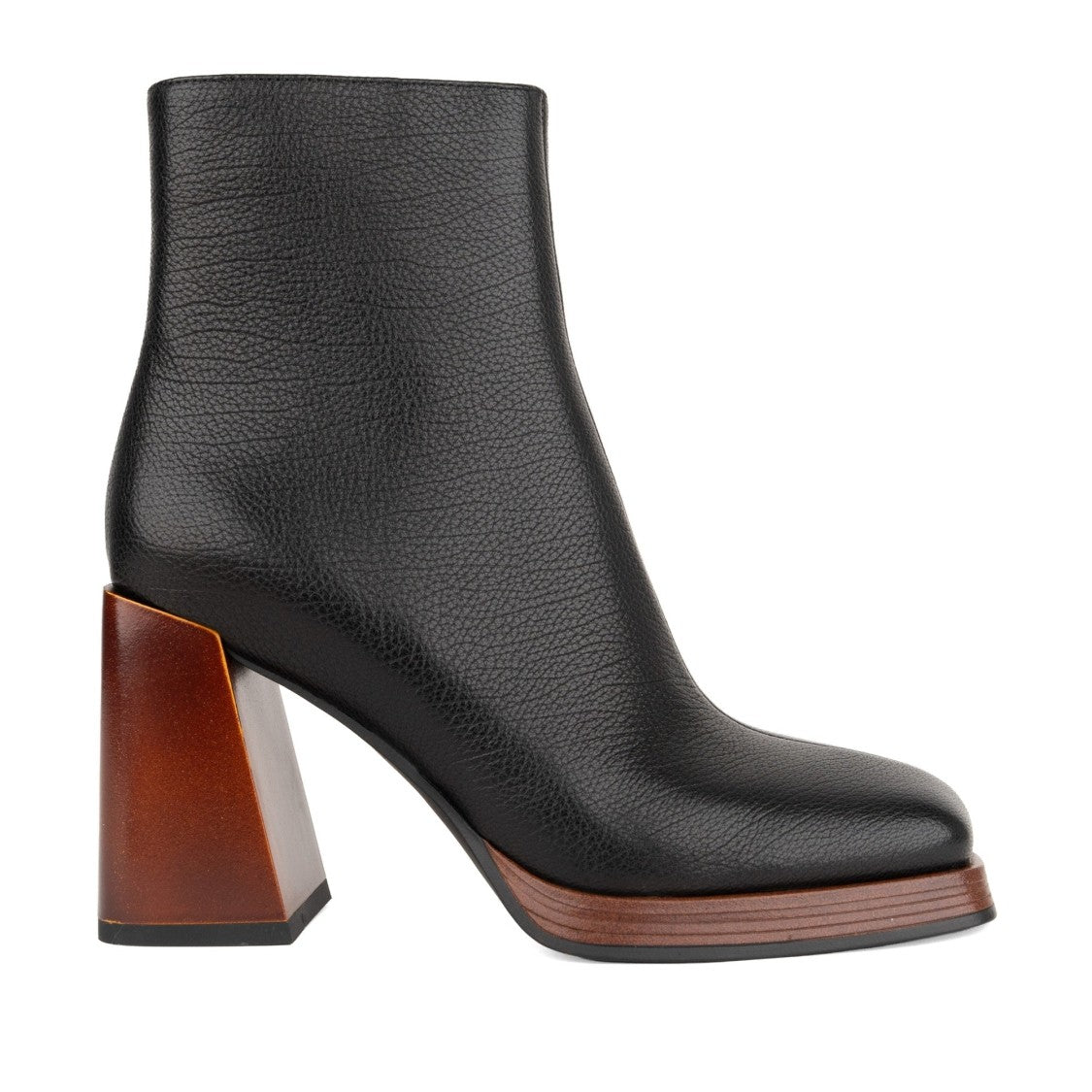 Linda Baumann Black Leather Chunky Heel Boots