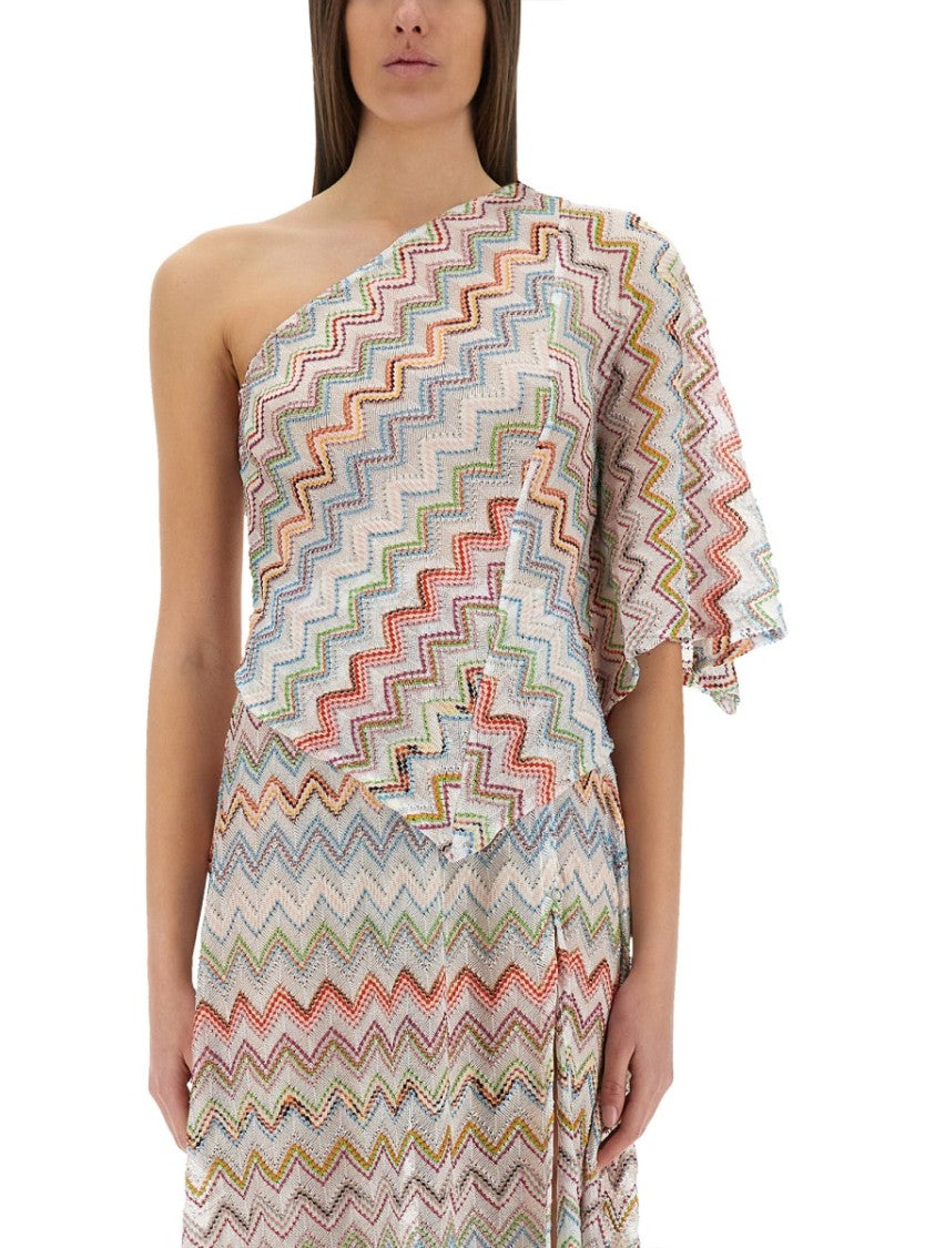 Missoni One-Shoulder Top With 3D Lamé Zig Zags