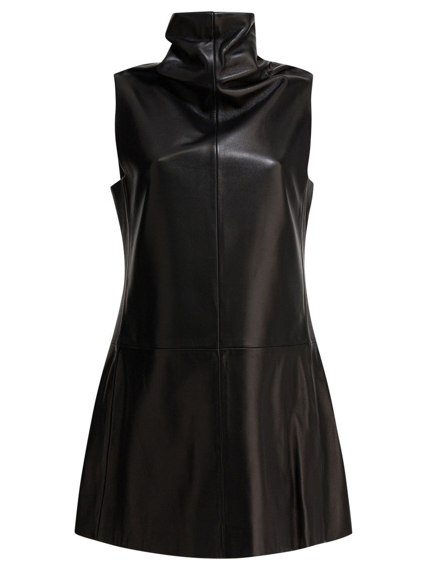 Khaite Structured Black Leather Mini Dress