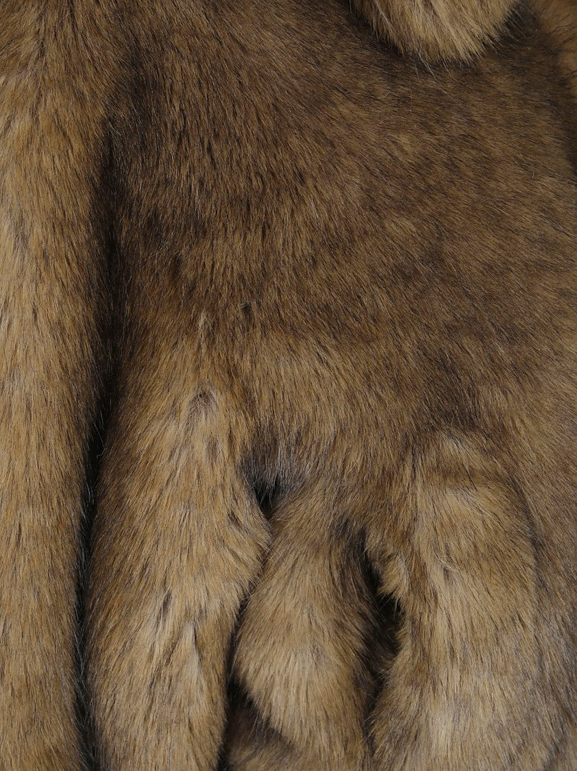 Stand Studio Cropped Faux Fur Coat With Plush Texture And Wide Collar