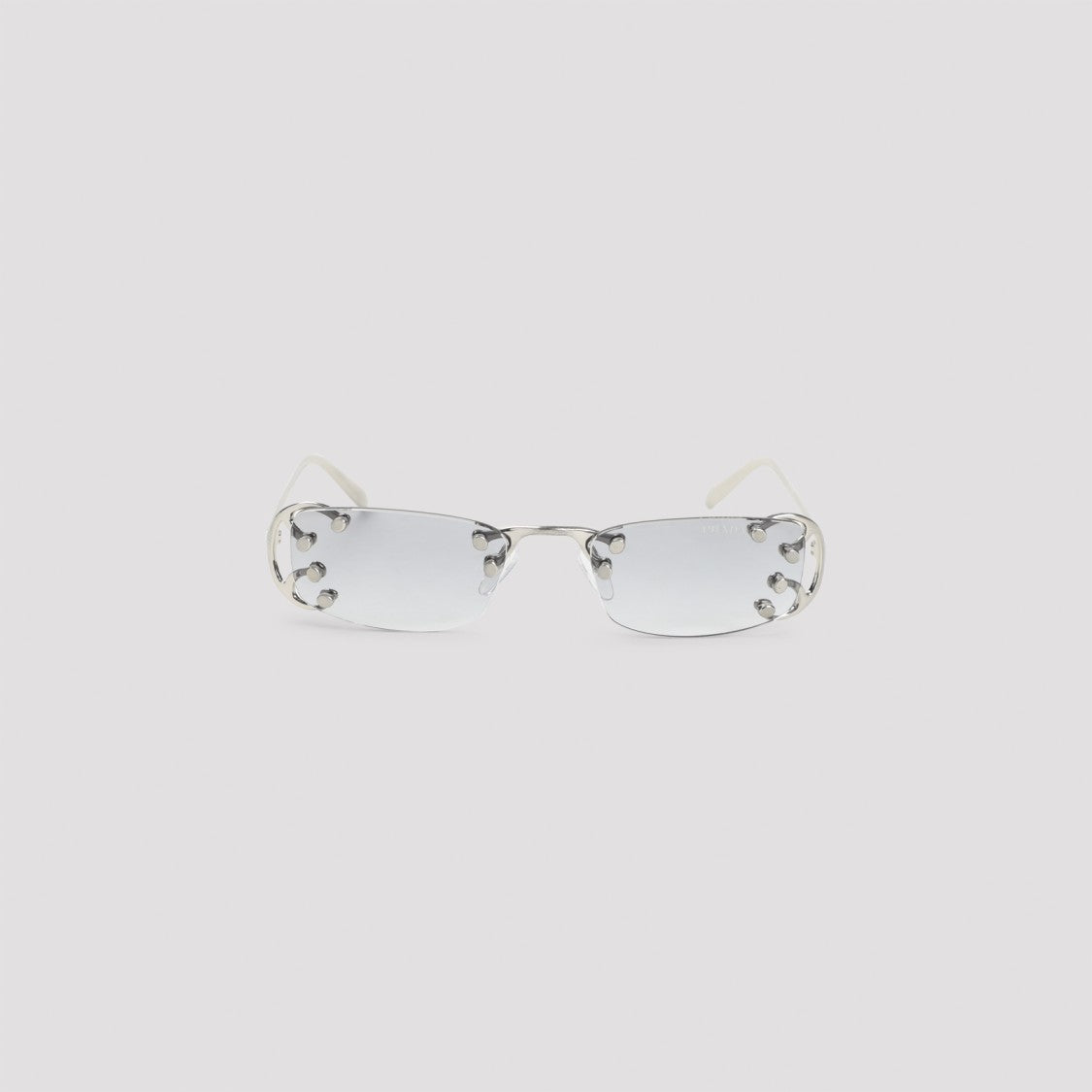 Prada Rimless Rectangular Sunglasses With Polished Metal Frames