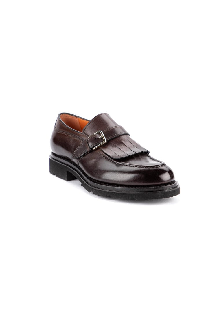 Santoni Single Buckle Leather Shoes With Fringe