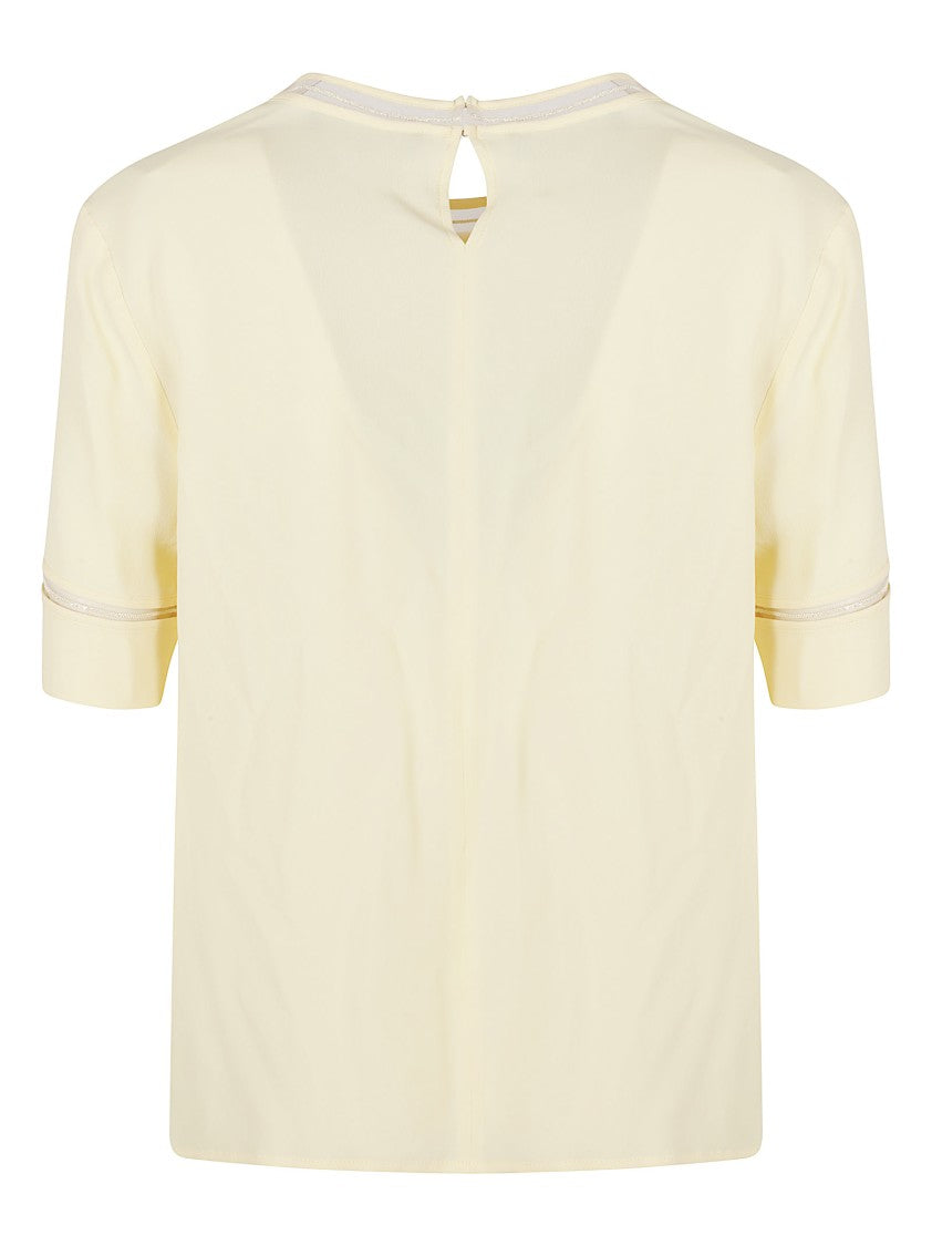 Fabiana Filippi Short-Sleeved Top With Sheer Trim And Keyhole Closure