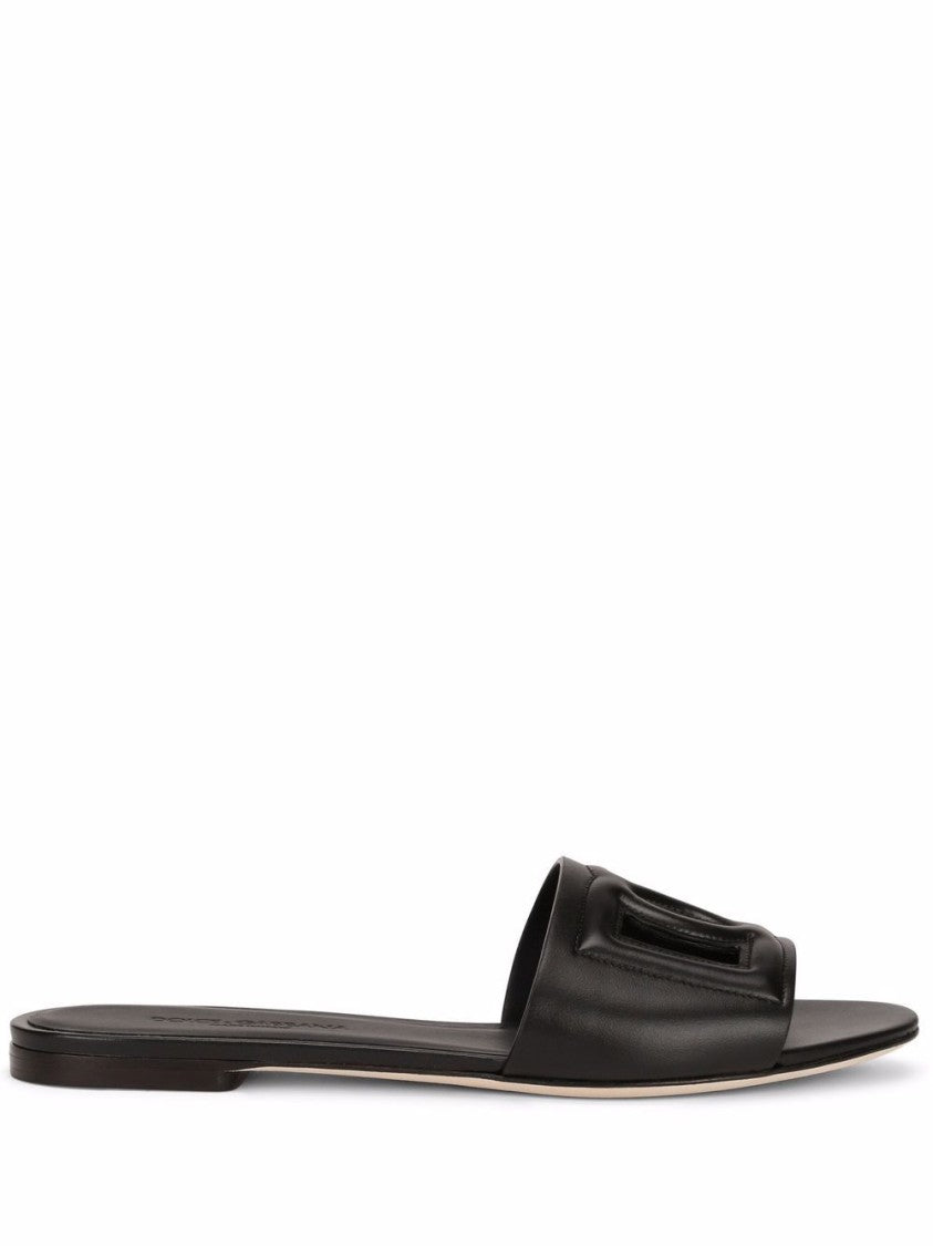 Dolce & Gabbana Black Flat Sole Interlocking Logo Sandals