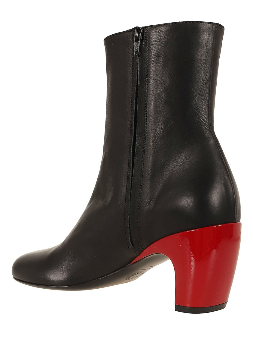 Dries Van Noten Ankle Boots With Distinctive Red Block Heel
