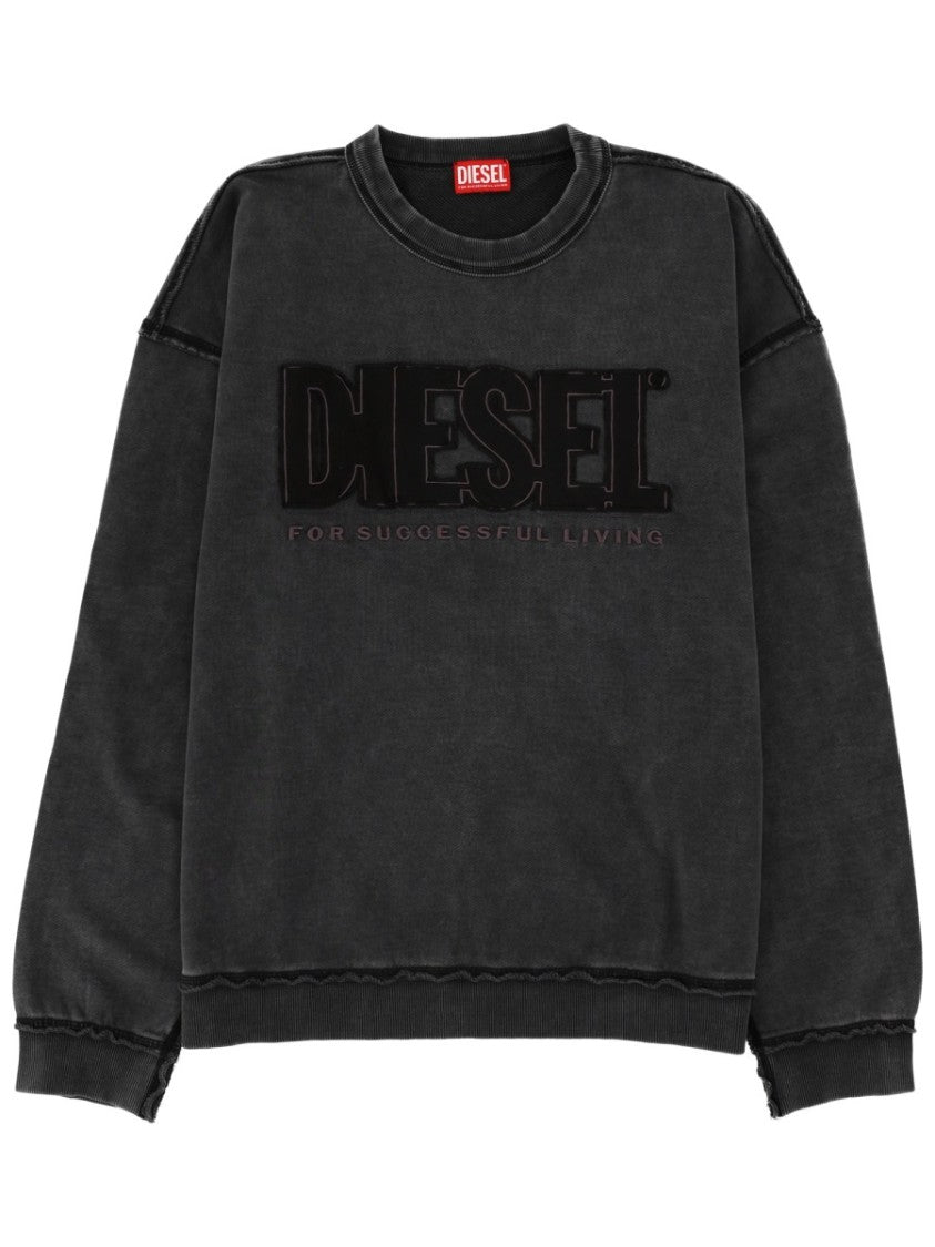 Diesel Washed Black Crew Neck Embossed Sweatshirt