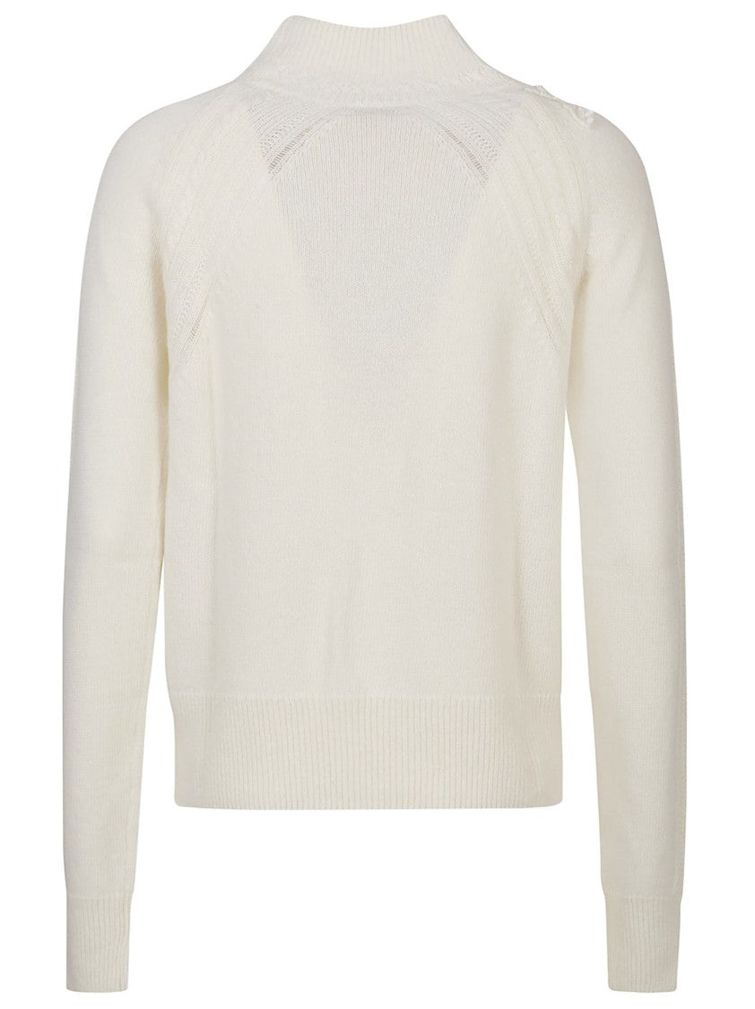 Ermanno Scervino Mock Neck Sweater With Floral Lace Embellishments