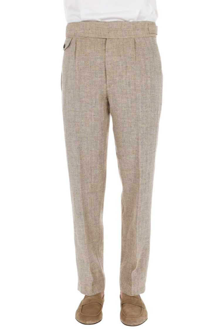 Ballantyne Linen-Silk Banded Waist Straight-Leg Pants