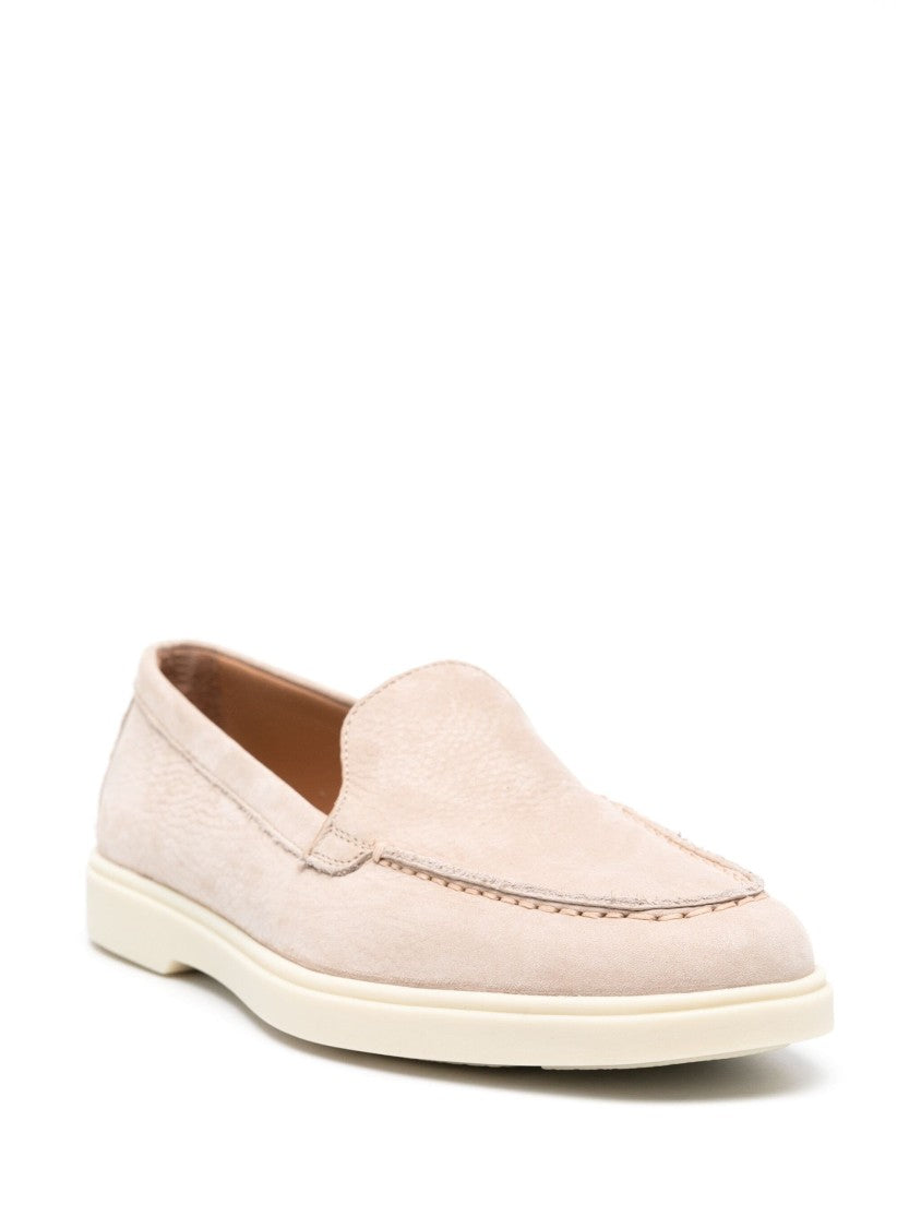 Santoni Closed-Design Pink Leather Loafers With Plush Lining