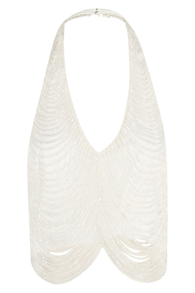 Giuseppe Di Morabito V-Neck Beaded Top With Back Closure