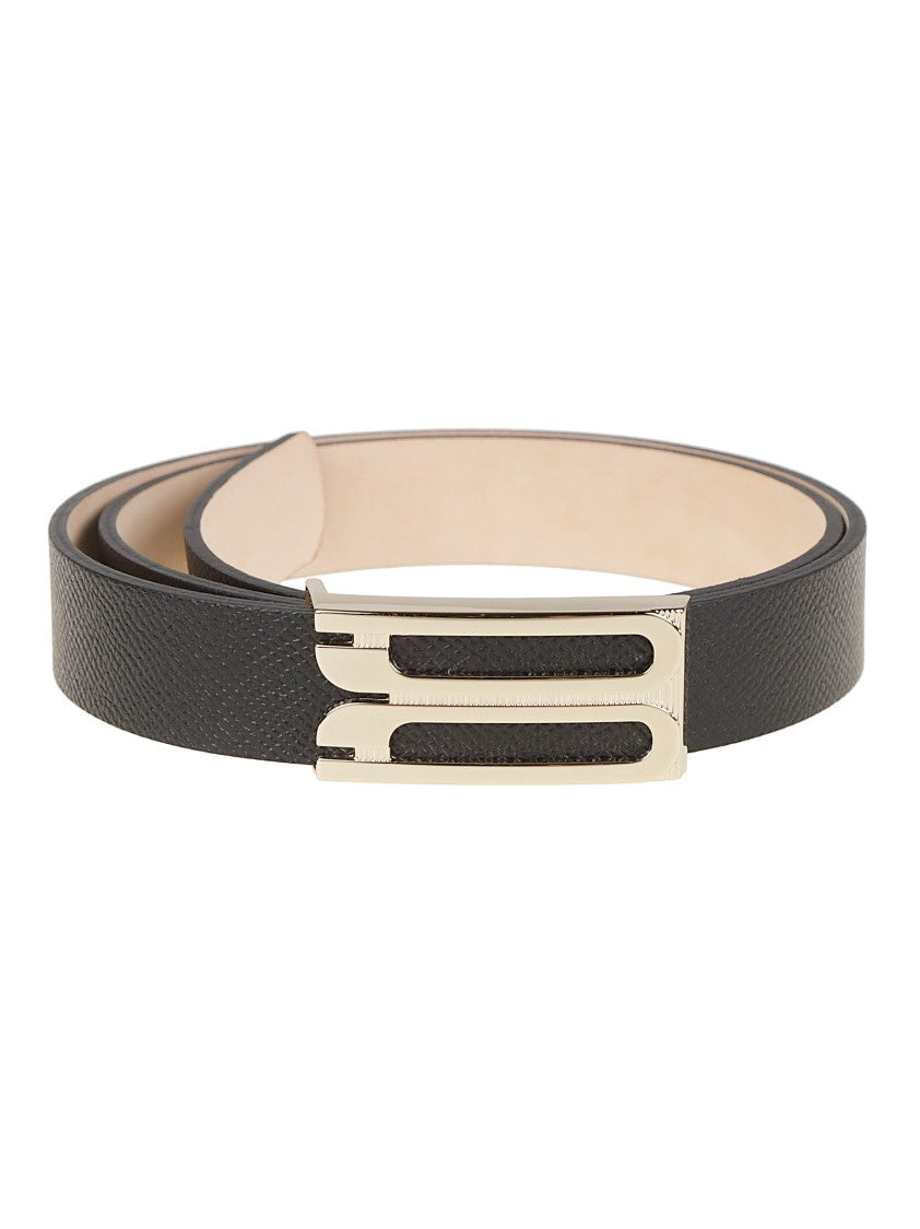 Victoria Beckham Textured Calf Leather Metallic Buckle Belt