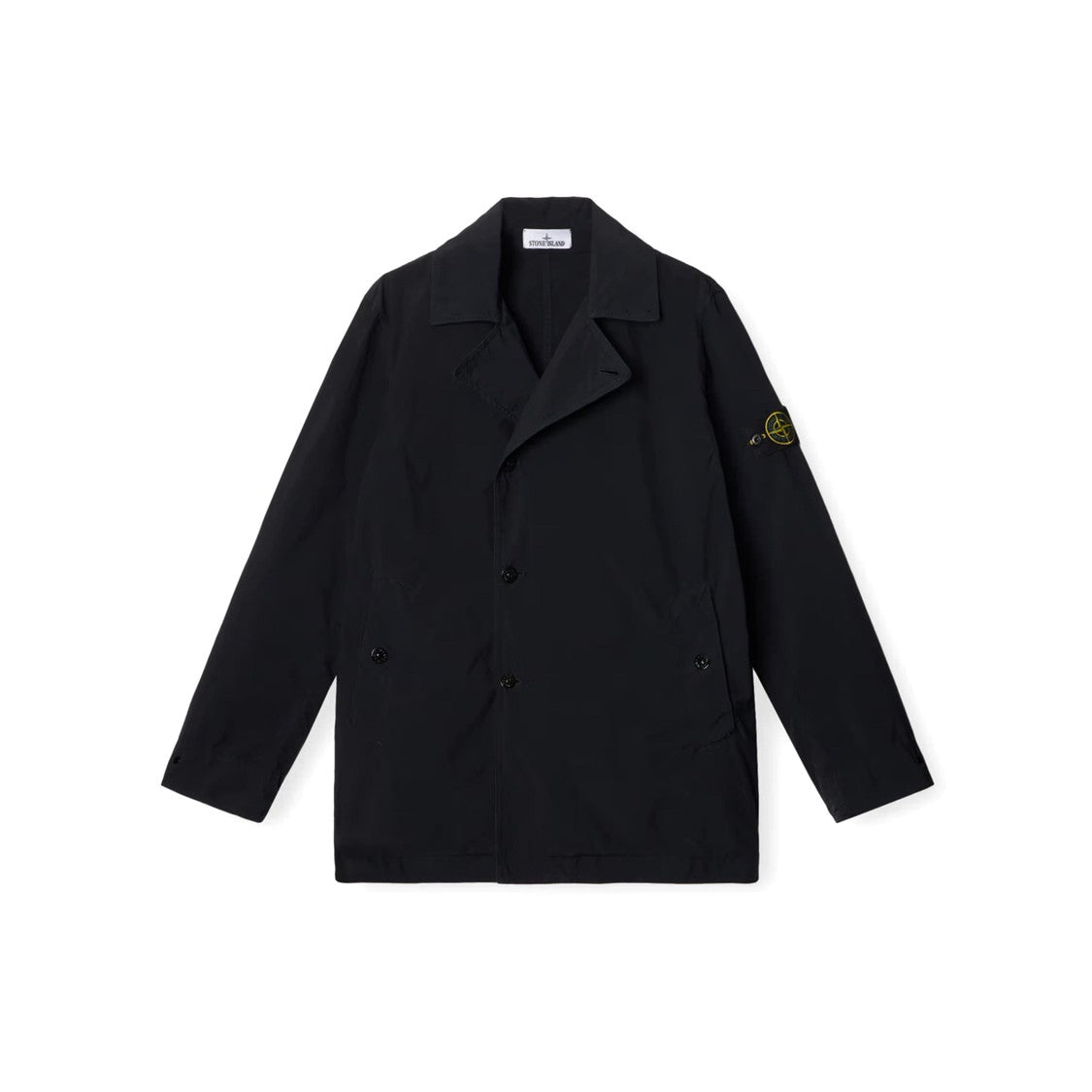 Stone Island Black Jacket With Notched Collar And Distinctive Logo