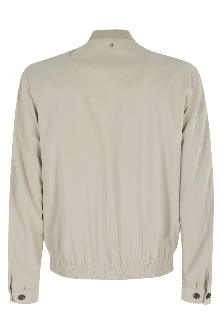Montecore Beige Microfiber Ribbed-Collar Polyester Bomber Jacket