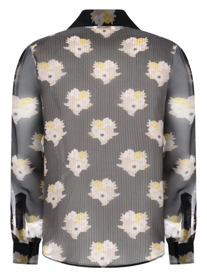 Fendi Sheer Floral Motif Oversized Silk-Cotton Shirt