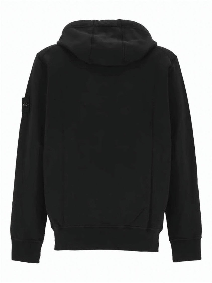 Stone Island Zip-Up Black Hoodie Jacket With Drawstring Hood