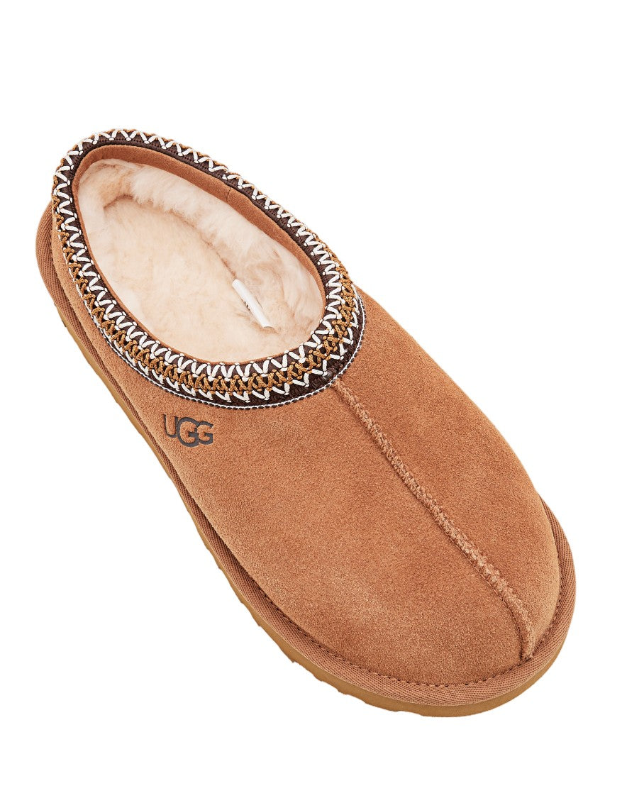 Ugg Suede Slip-On Shoes With Braided Collar And Sheepskin Lining