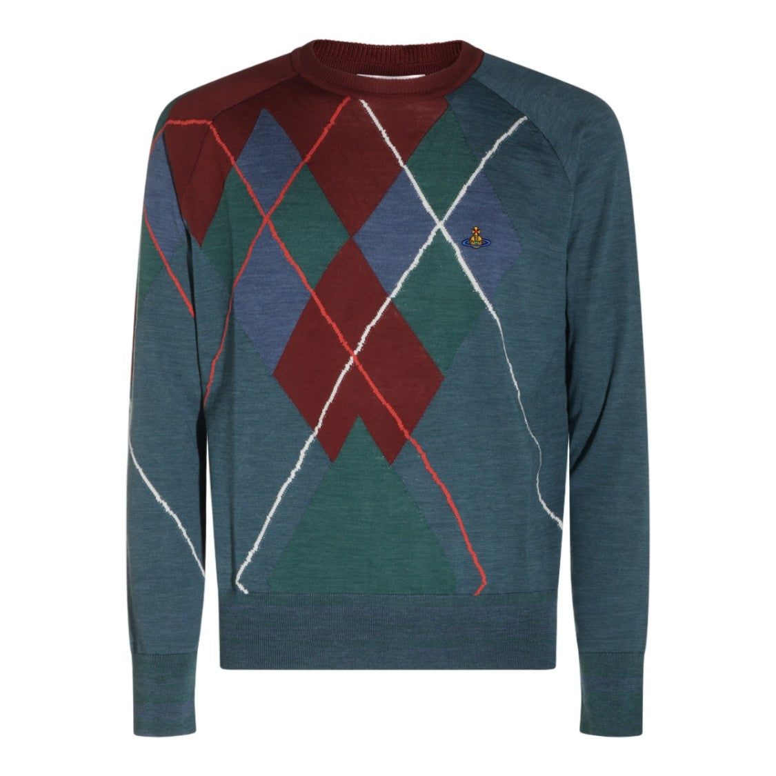 Vivienne Westwood Argyle Patterned Knit Sweater With Ribbed Crew Neck
