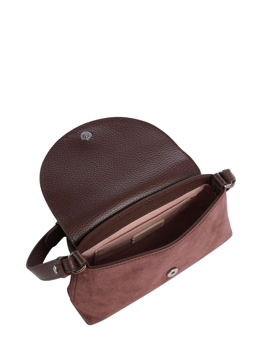 Coccinelle Burgundy Suede Crossbody Bag With Rounded Flap