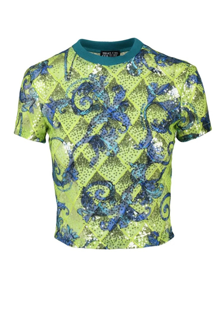 Versace Jeans Couture Cropped Tulle T-Shirt - Green
