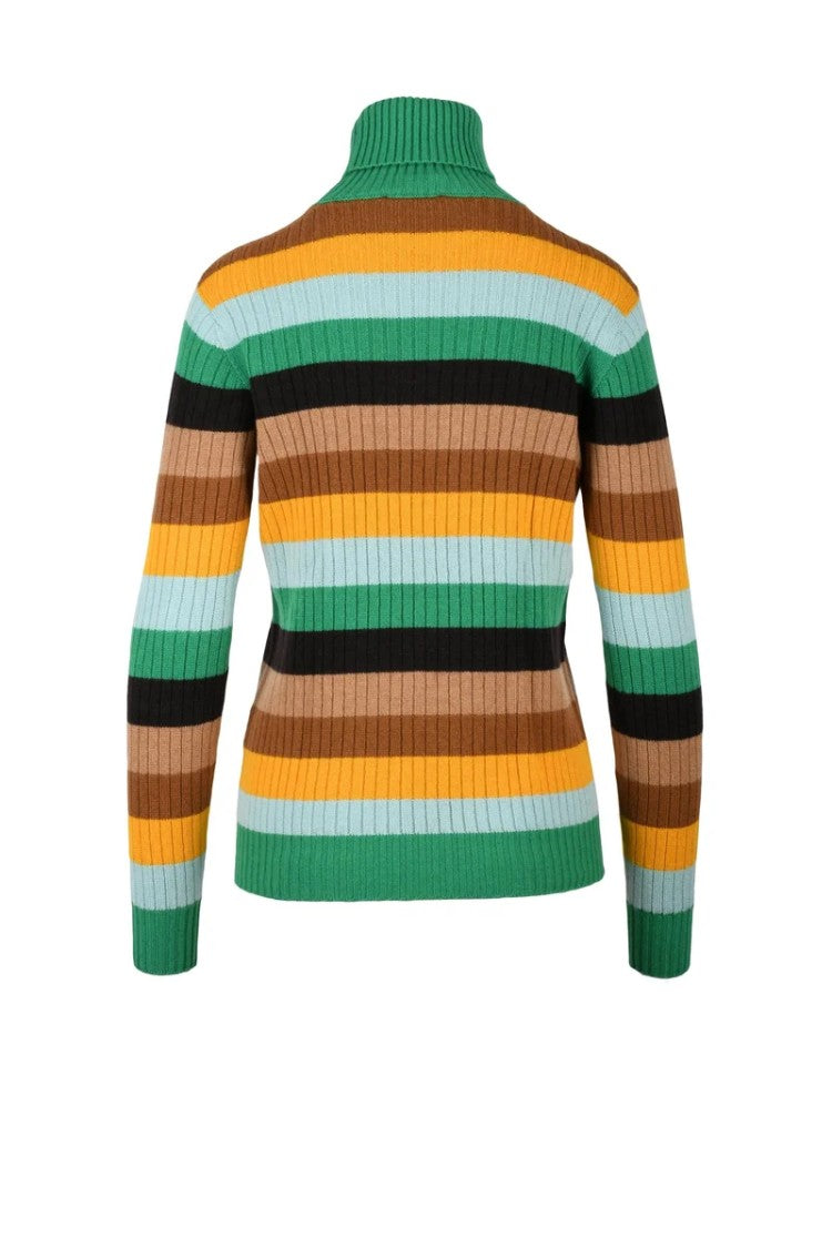 Drumohr High Neck Cashmere Sweater - Green/Yellow