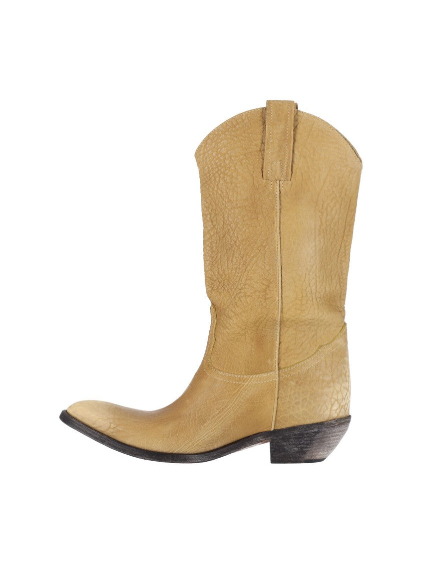 Versace Tan Mid-Calf Pointed Toe Boots