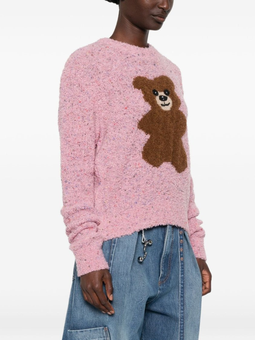 Moschino Teddy Bear Motif Bouclé Knit Sweater - Pink