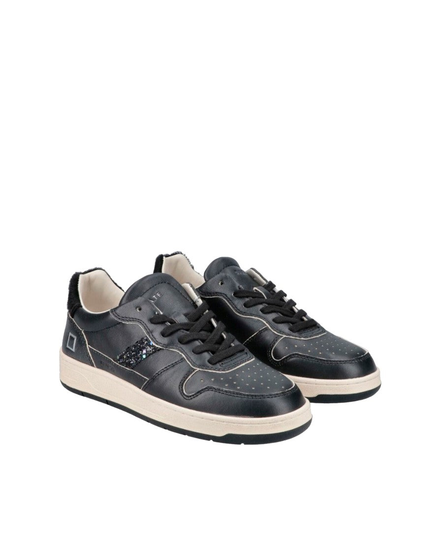 D.A.T.E Vintage Black Low-Top Sneakers With Glitter Side Stripe