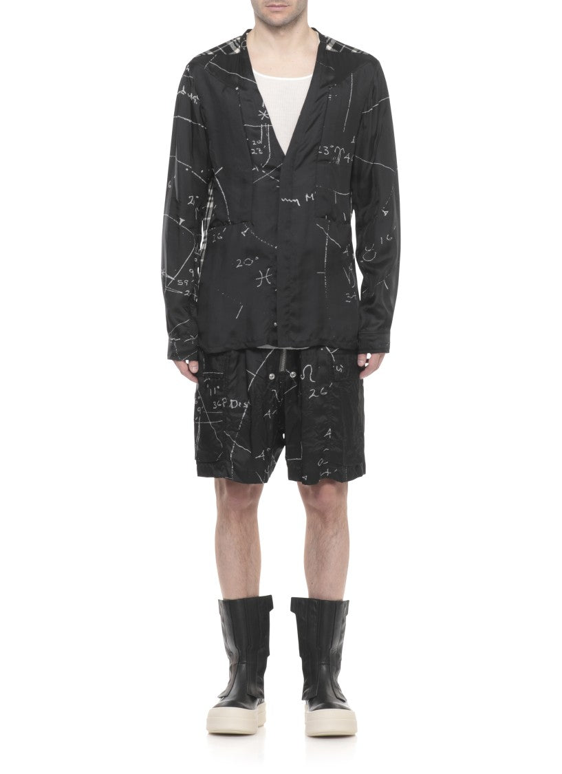 Rick Owens Black Printed Check Viscose-Cotton Shirt