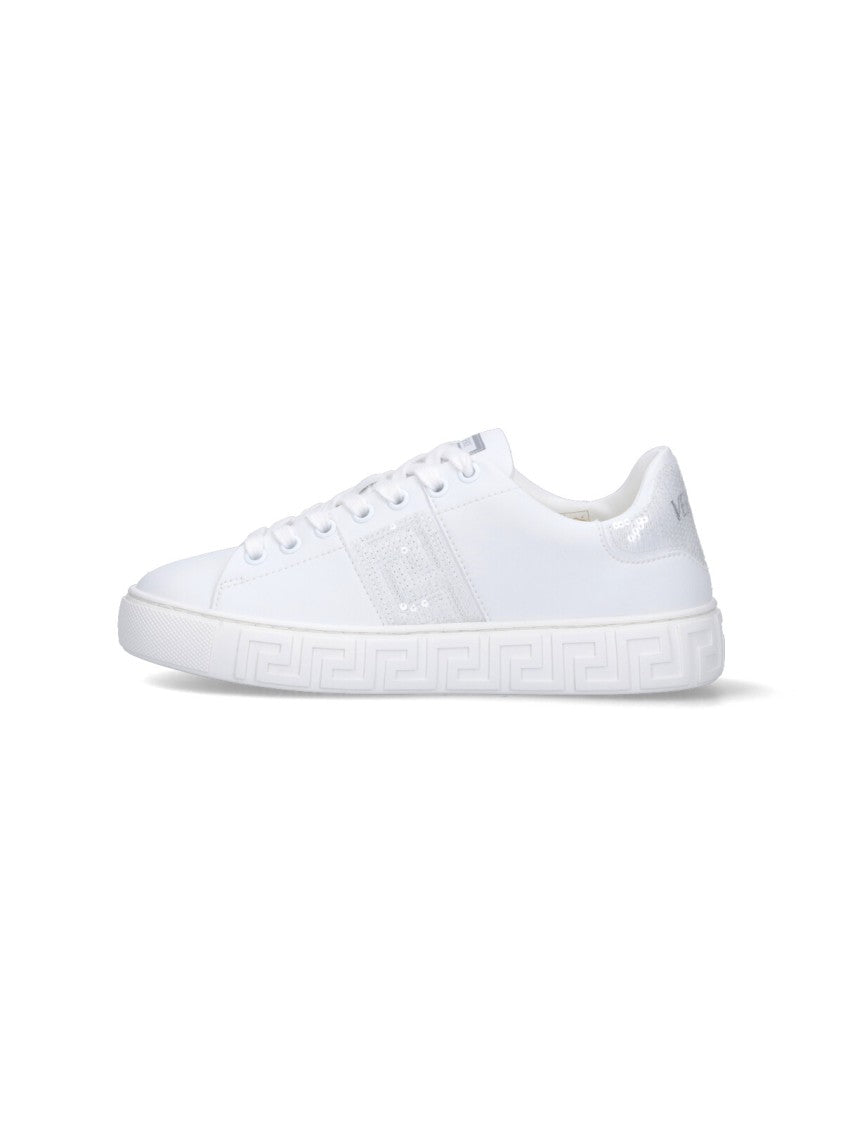 Versace "Greca" Sequin Sneakers – White